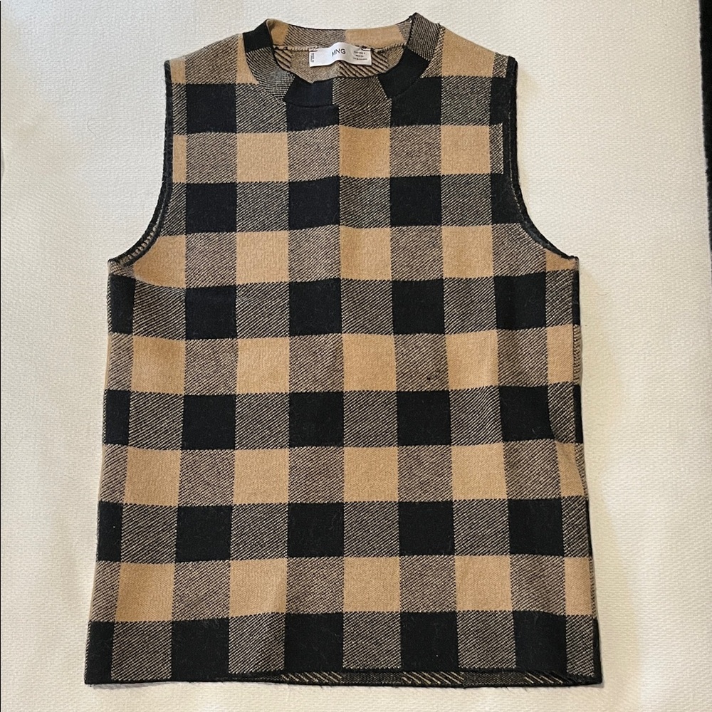 Mango Black and Tan Checkered Sleeveless Top